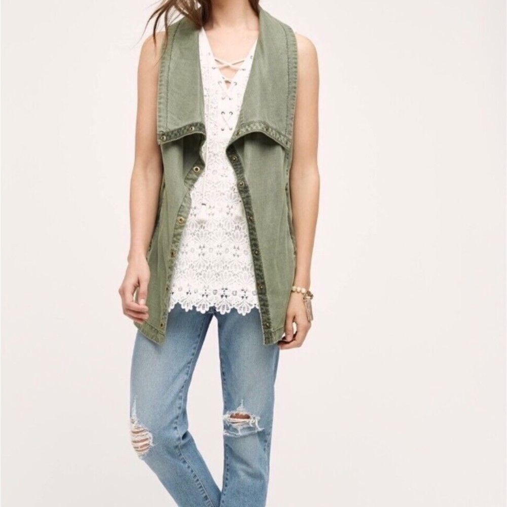 Anthropologie Marrakech Tobolo Army Green Vest